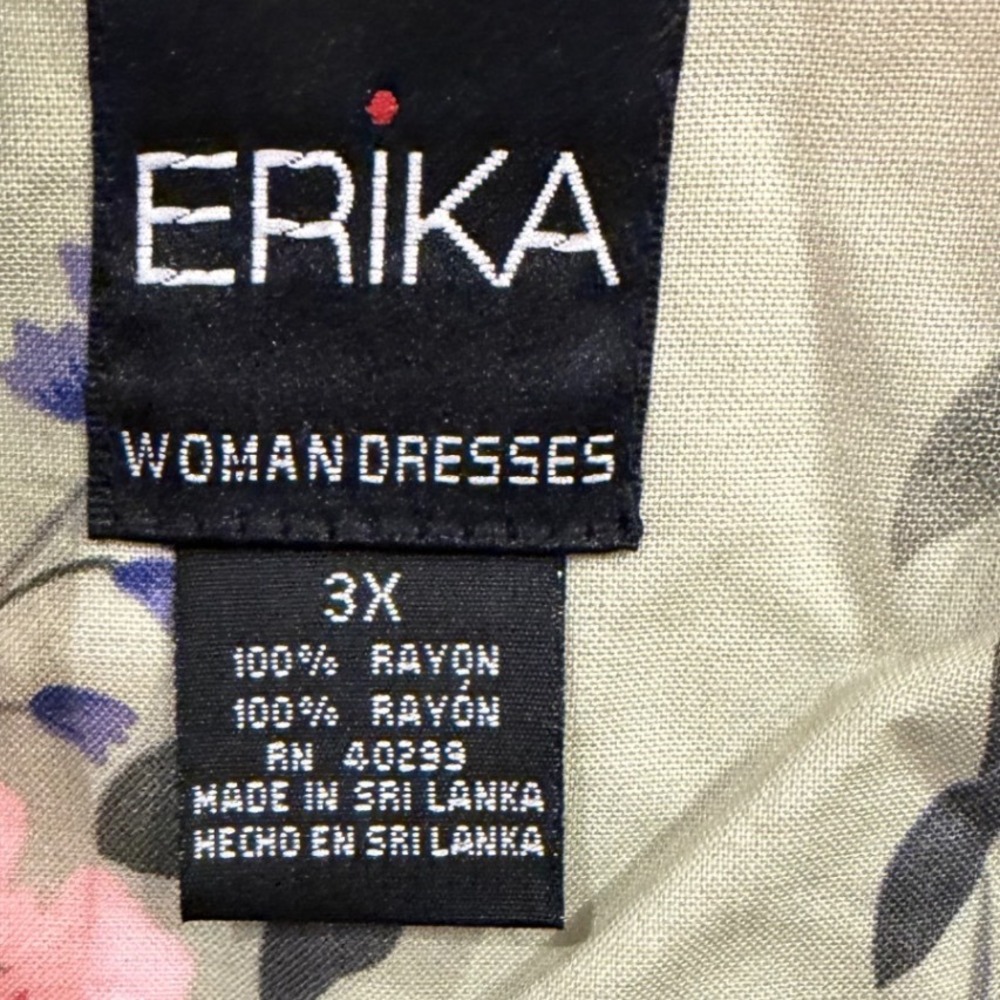 Vtg 90s Erika Woman Floral Midi Dress 3X Sage Pink Trad Wife Midi Modest cottage - Picture 3 of 5